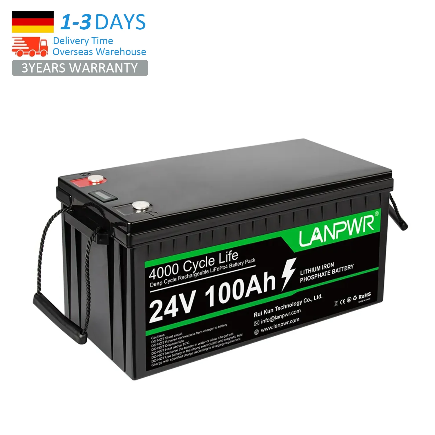 Cheap High Quality Lifepo4 100ah Lithium Iron Phosphate Storage Battery 24 Volt LANPWR Power Supply Germany Warehouse