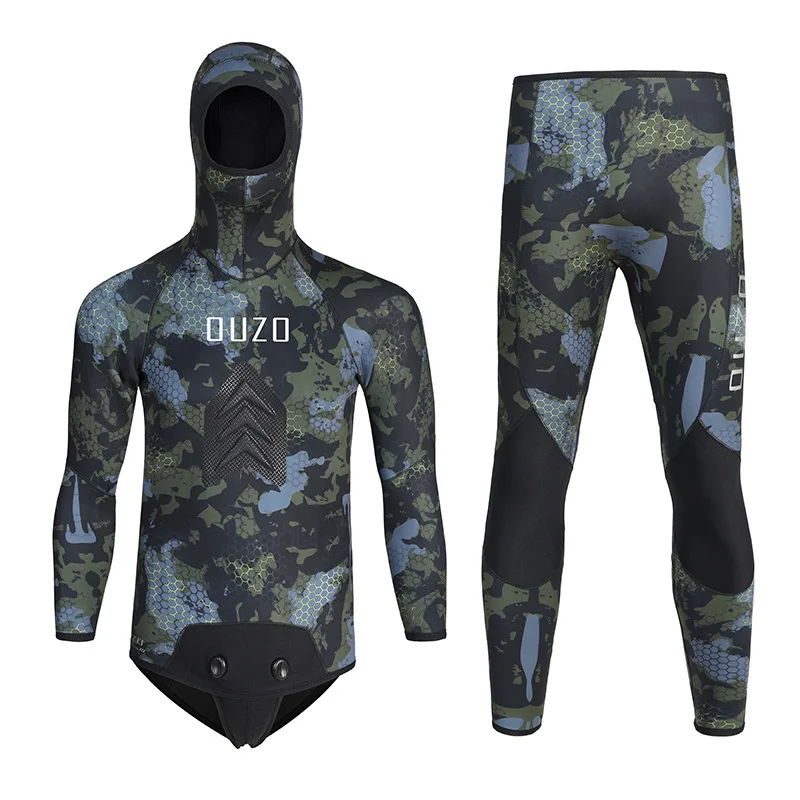7MM spearfishing wetsuit CR smooth skin diving suit OUZO split camouflage cold and warm thick free diving fishing suit