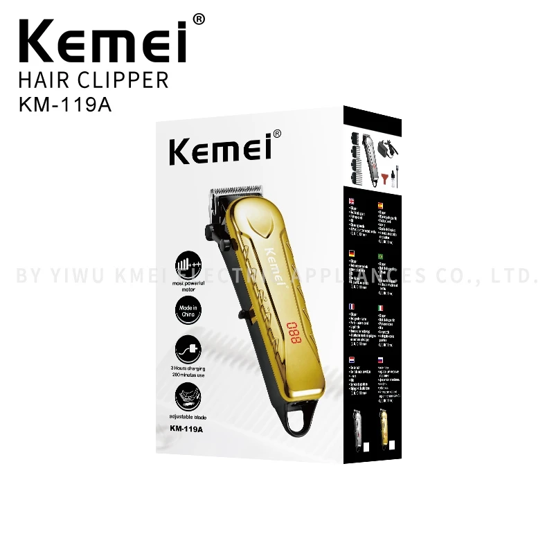  Kemei KM-119A новый регулируемый режущая головка Профессиональная Мужская машинка для стрижки шерсти у Светодиодный дисплей питания