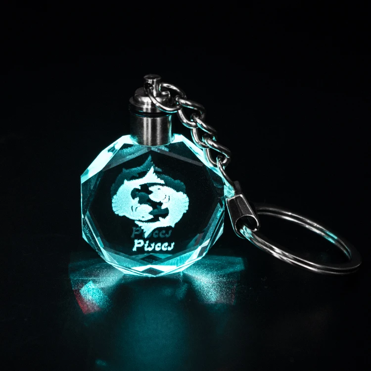 Cheap wholesale 12 zodiac Gemini crystal keychain led light healing crystal keychain for Souvenir Gift