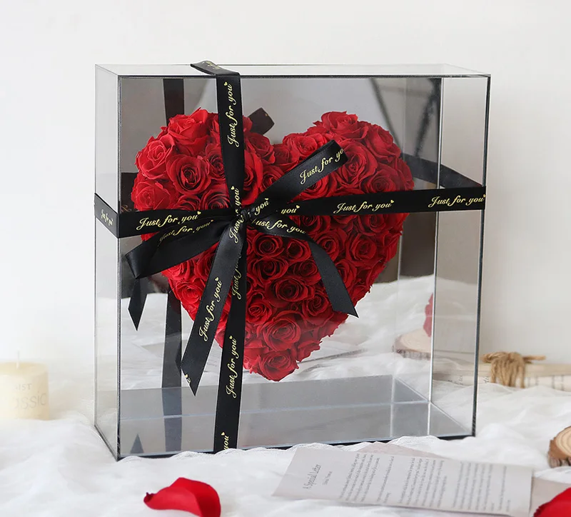 Luxury transparent square acrylic decorative flower soap rose bouquet packaging box clear flower gift display boxes
