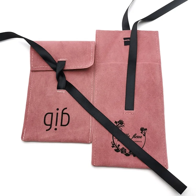 
Custom Logo Printed Velvet Jewelry Pouch Velvet Dust Bag Fashion Bow Decoration Suede Pouch Bag 