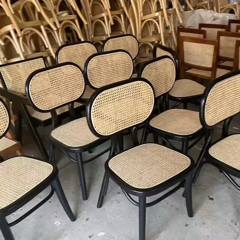High-Grade Retro Solid Wood Rattan Dining Chair Nordic Luxury Style for Hotels Restaurants Cafes  furniture