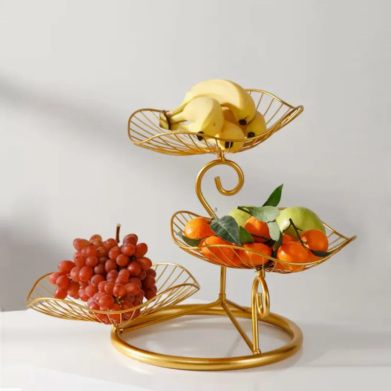 Iron fruit tray three layer lotus leaf light luxury living room home ins wind high appearance level fruit basket snack tray
