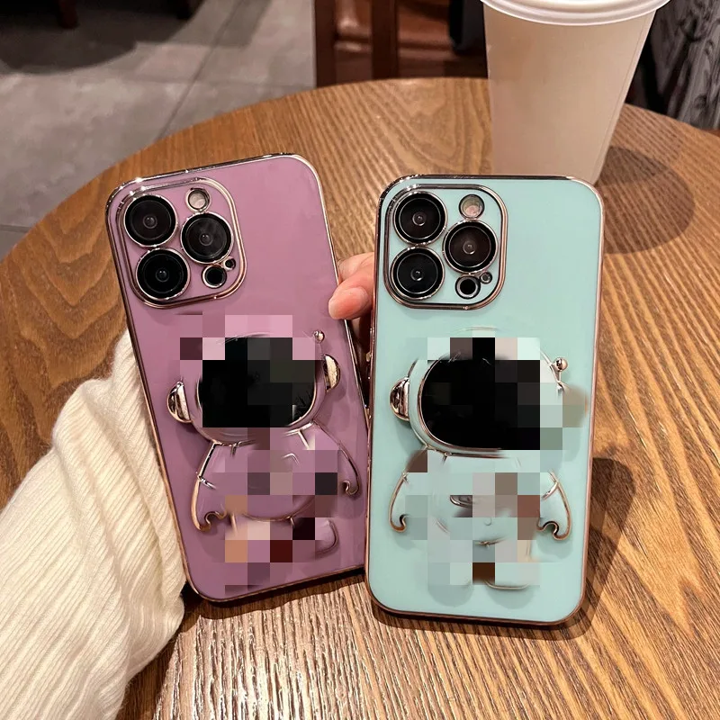 Luxury Plating Cute Space Astronaut Kickstand Phone Case For iPhone 11 12 13 14 Pro Max With Astronaut Folding Stand Holder