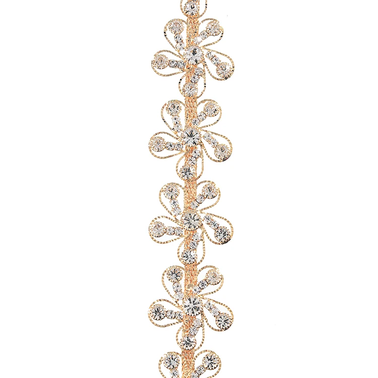 Fashion flower pattern gold rhinestone chain long chian for clothes