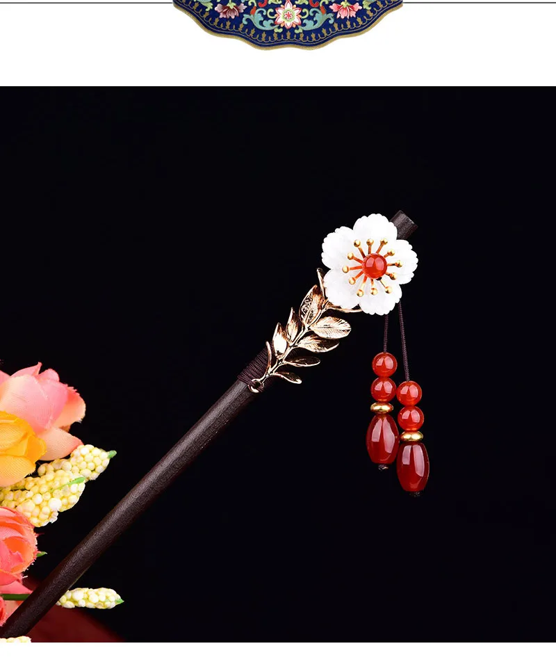 Handmade Simple Temperament Modern Hairpin Female Red Agate Dish Hairpin Wood Hairpin Classical Antique Hair Ornaments Daily