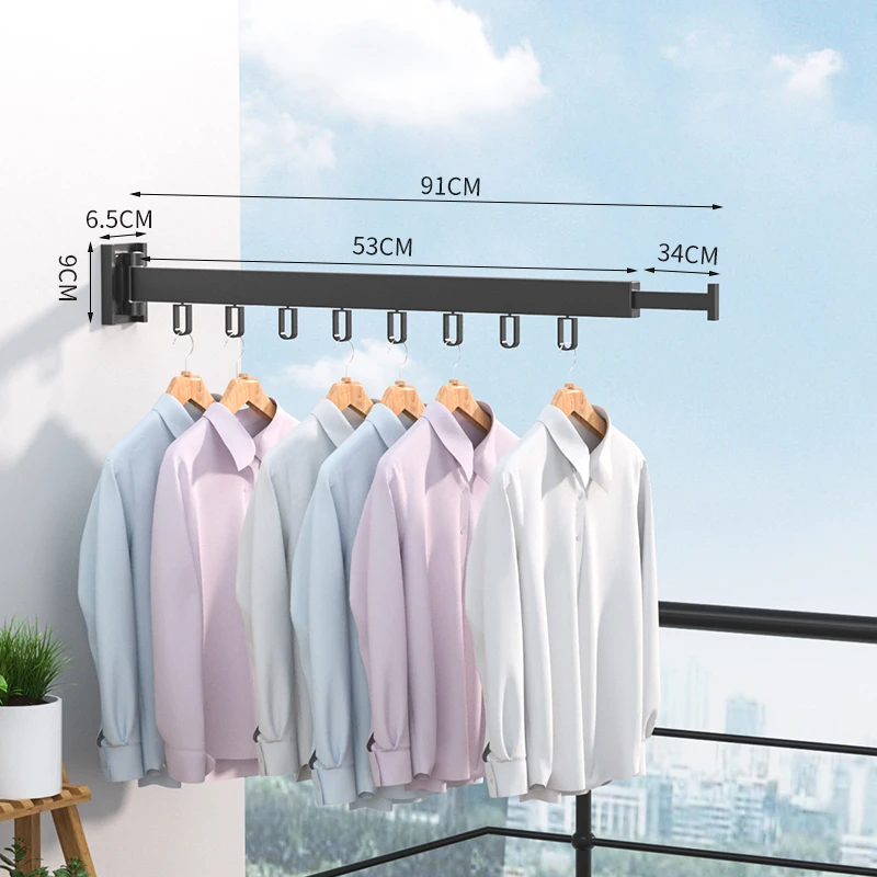 Simple Rotating Ring Black 60CM One Segment Wall Mount Drying Clothes Rack Folding Hook Closet Aluminum Foldable Clothes Hangers