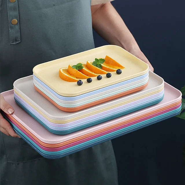 Food Preservation Trays Customize Logo Support Wholesale Rectangular Wheat Straw Luxury Tray