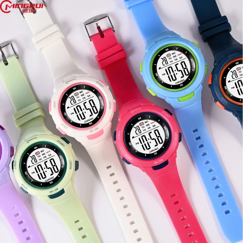 Digital Chronograph Resin Strap Watch Luminous Waterproof PU Strap Student Electronic Watch Wholesale