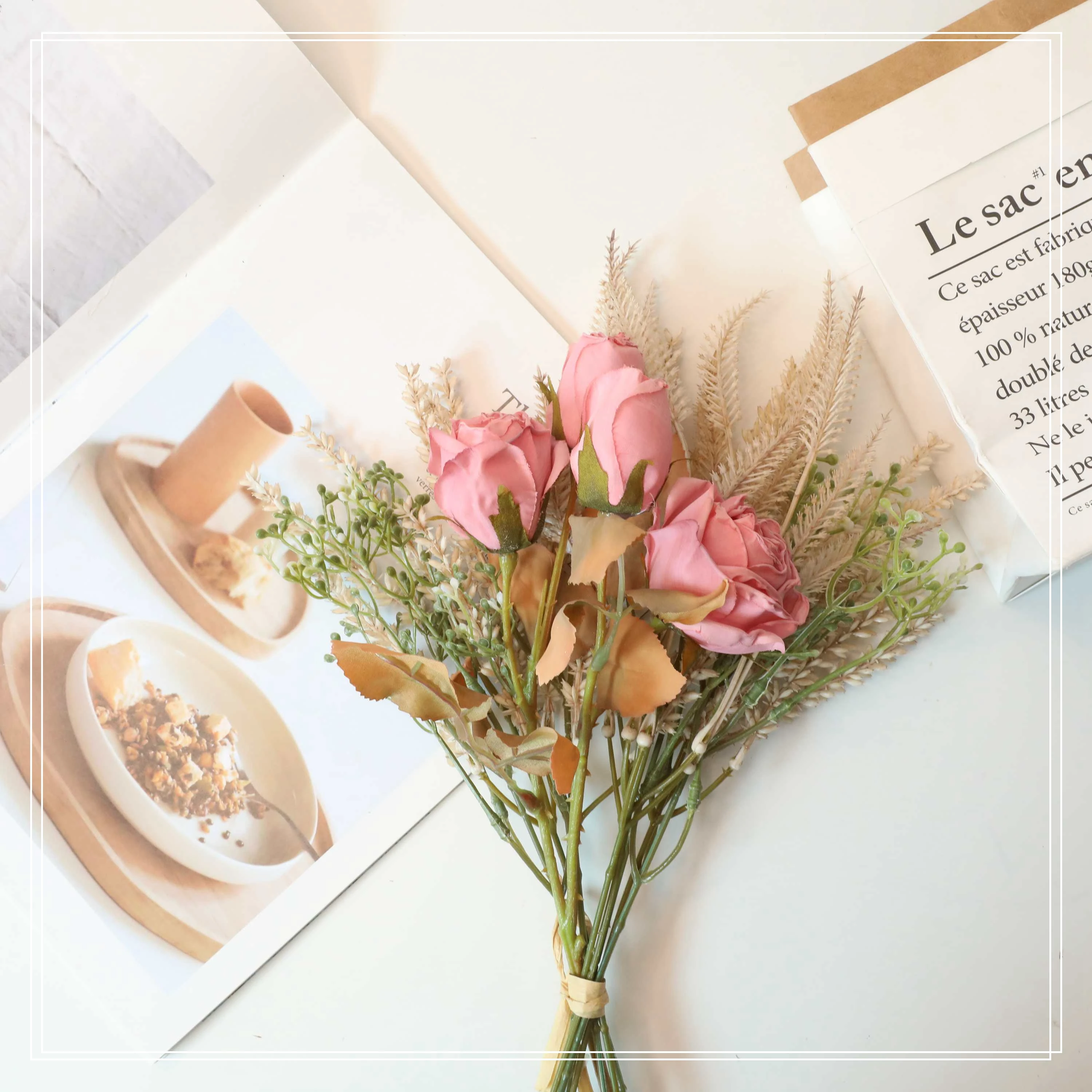 Realistic Faux Dried Rose Bouquet Decorative Flower Artificial_Flower_Manufacturers  With Great Price