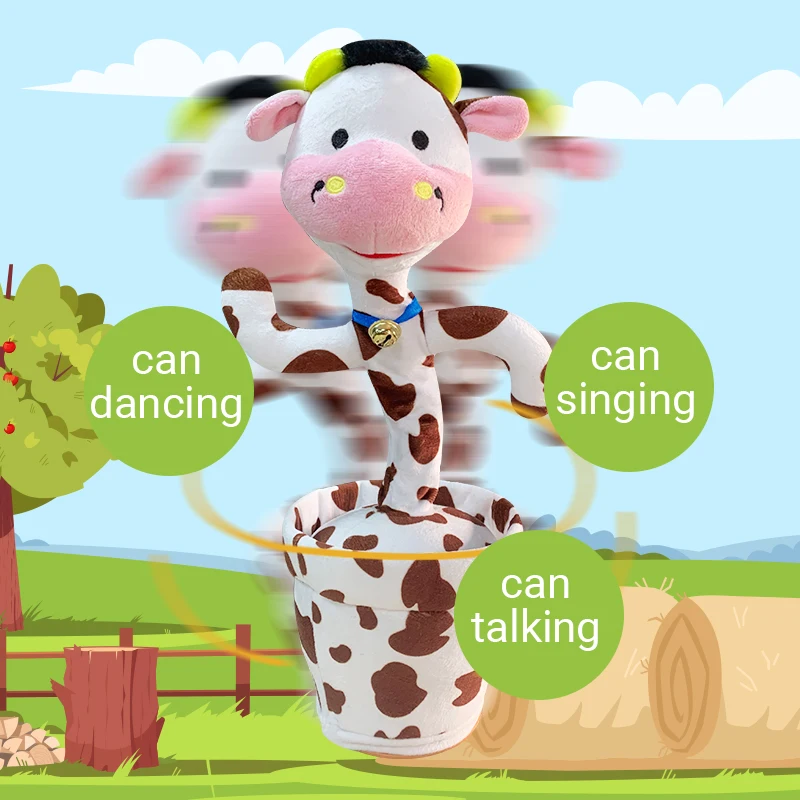 Dancing and music plush toys new cow dancing plush toy light record