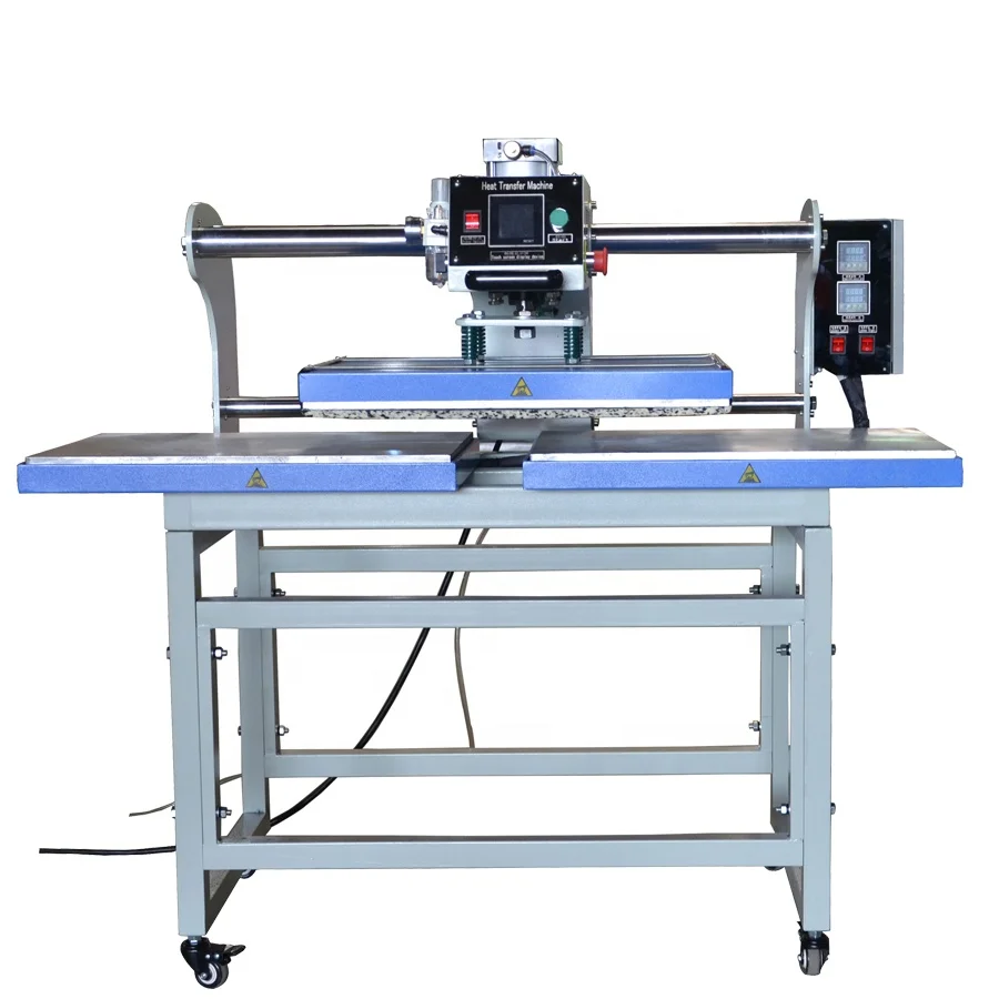 Automatic pneumatic top heat platen+down heater platen combo double tray fusing press heat transfer machine 60x40cm