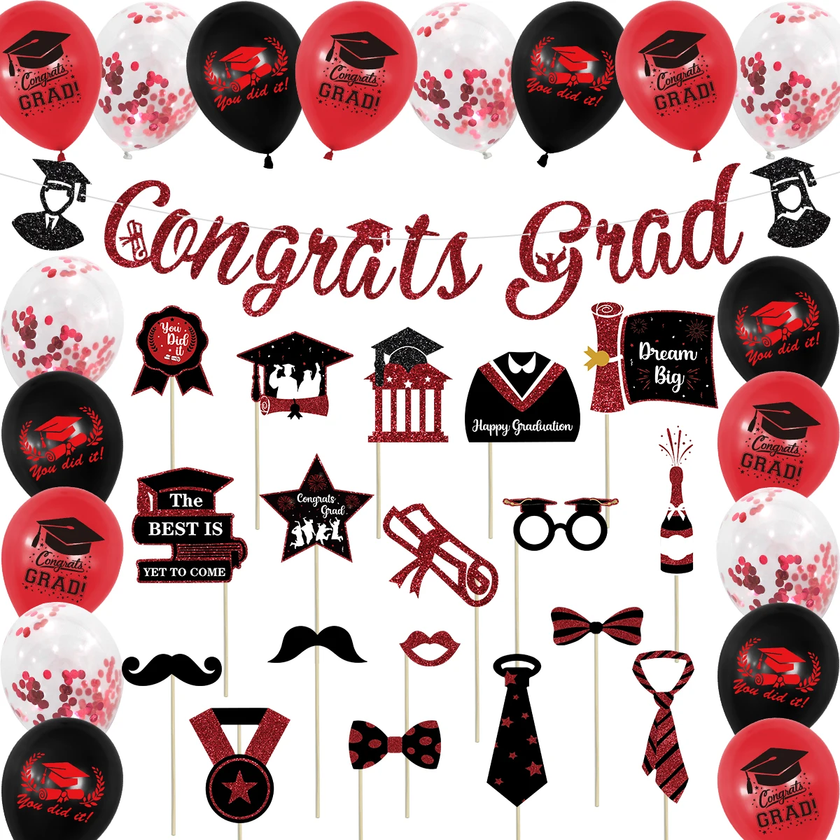 Umiss Paper 2022 Graduation party decorations Glitter banner Photo props Colorful confetti balloons supplies OEM