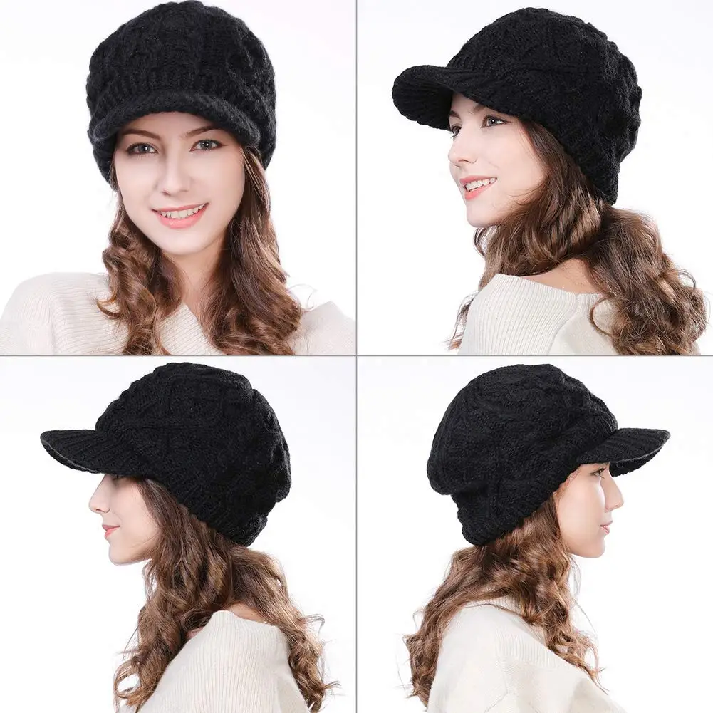 Women 50%/100% Wool Newsboy Cap Winter Hat Visor Beret Cold Weather