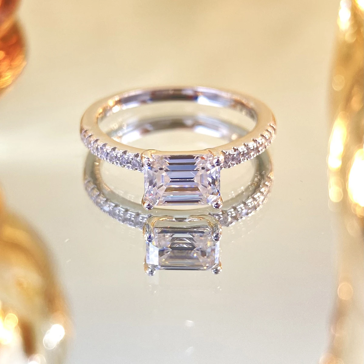 Women Moissanite Diamond Jewelry 925 Sterling Silver Rings Half drill Transverse plane cube sugar ring For Women Luxury Wedding