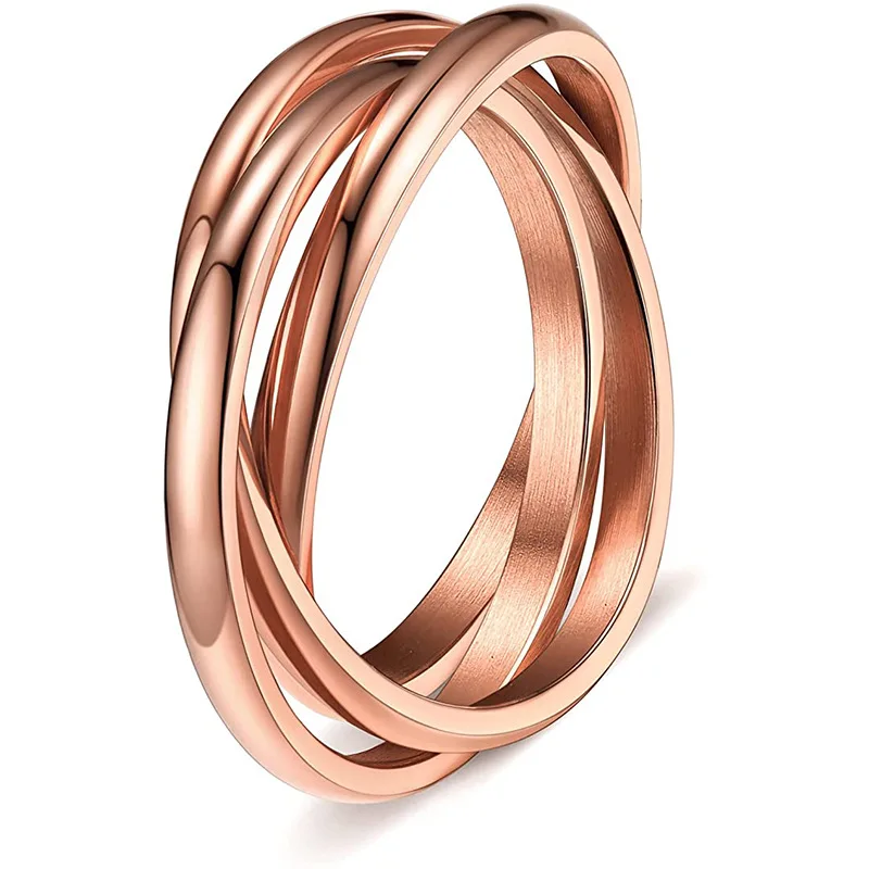 Stainless Steel Three-in-One Braided Interlocked Rolling Anxiety Ring For Wedding Band Promise Anniversary Ring