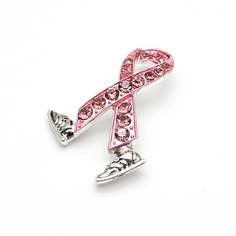 Custom Brooches October Pink Ribbon Breast Cancer Awareness Pretty Walking Ribbon Brooch Pin Jewelry Gift