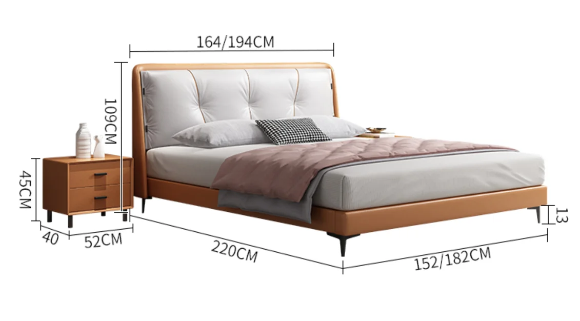 150*200cm queen size Leather Solid Wood Soft Bed Wooden frame bedroom furnitures wood beds