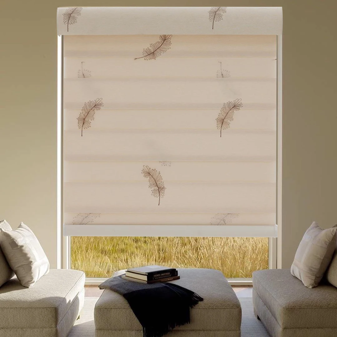 Jacquard flower pattern zebra blinds wifi control motorized dual zebra blinds