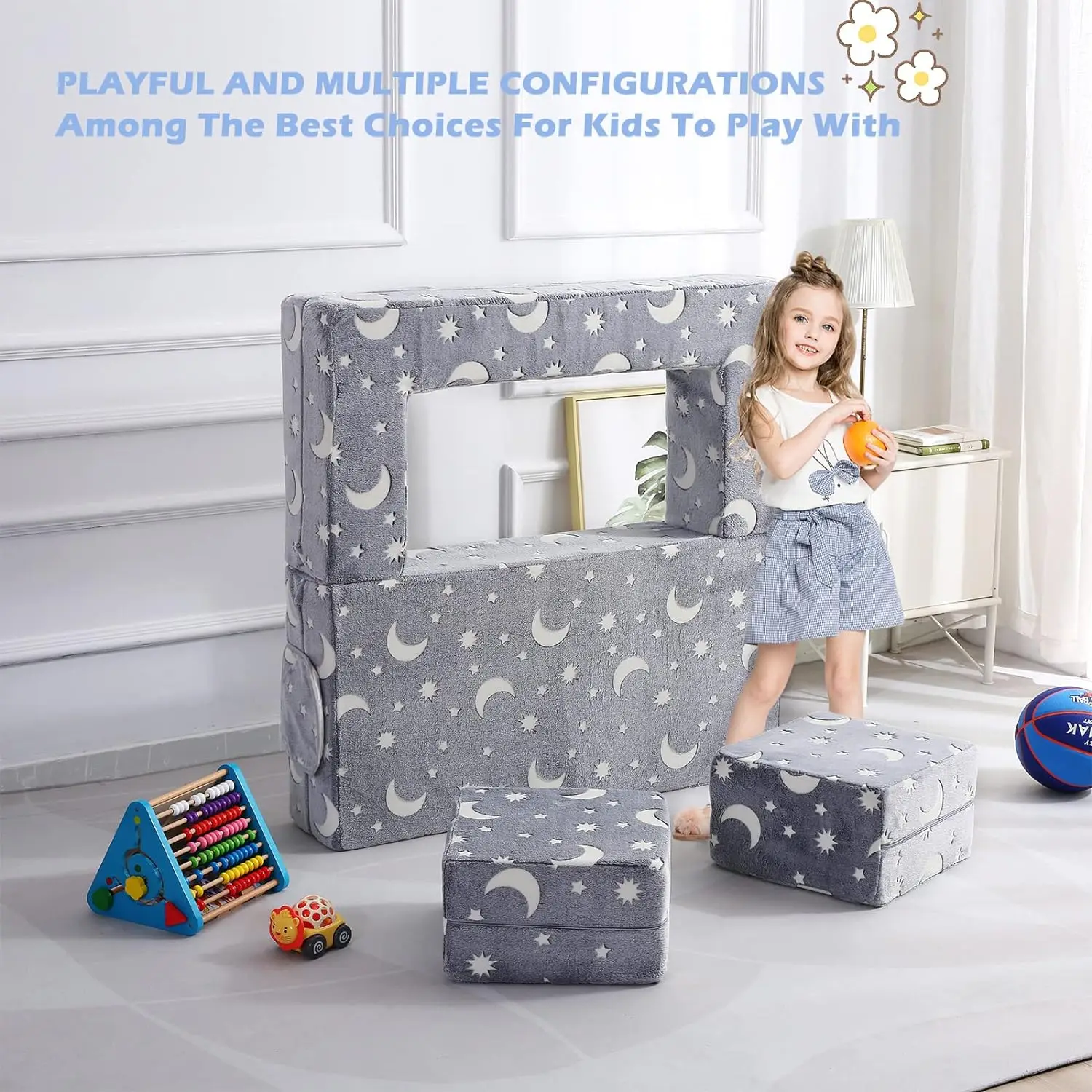 3 in 1 Convertible Plush Foam Fold Kids Explore Play Sofa Toddler Couch Kids Sofa