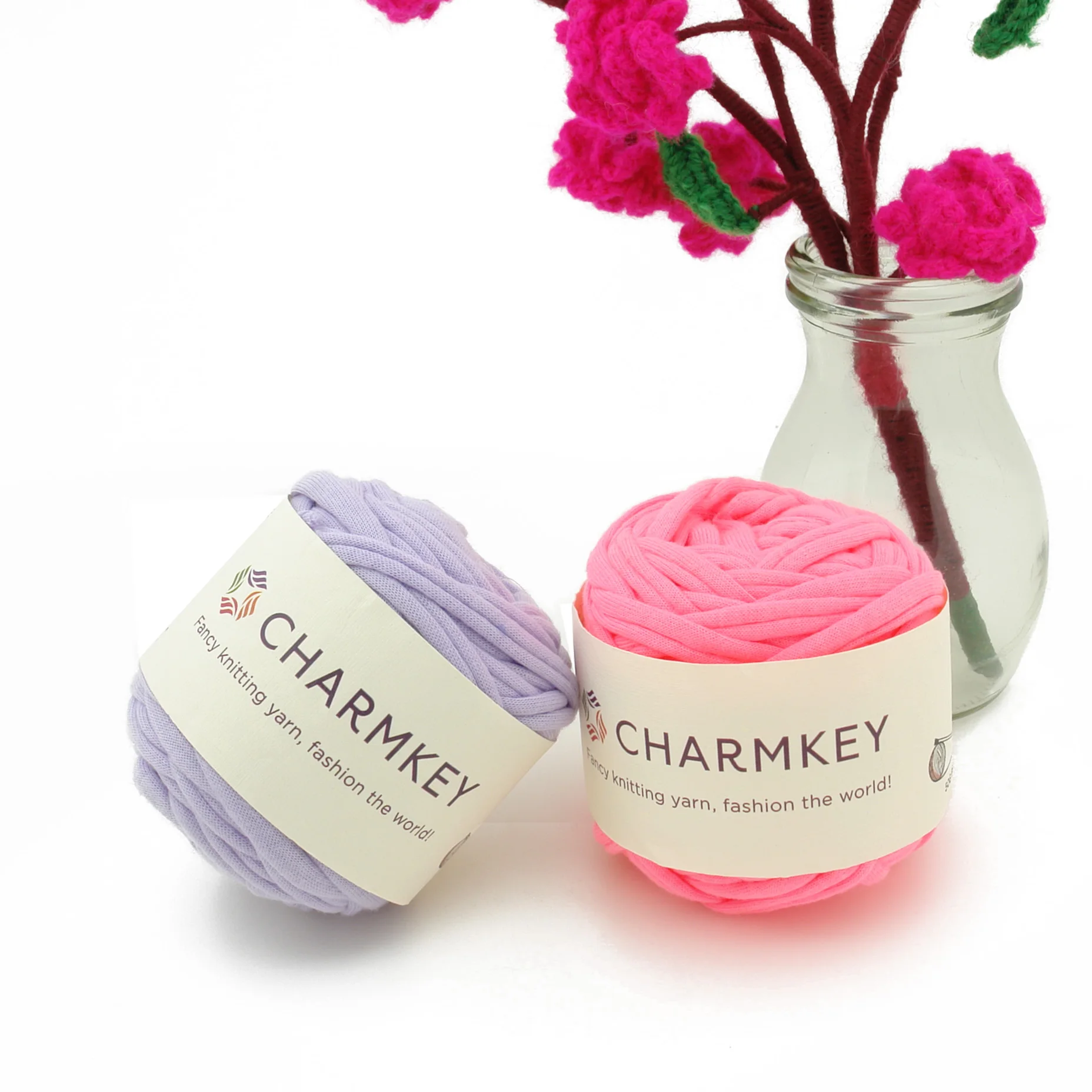 Хлопковая футболка Charmkey, тканевая пряжа для вязания крючком