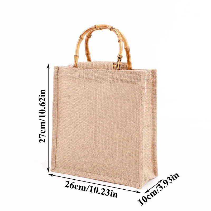 Portable Burlap Jute Shopping Bag Handbag  Loop Handles Tote Retro DIY Bag Handbag Women Big Size Beach Bag For Girls