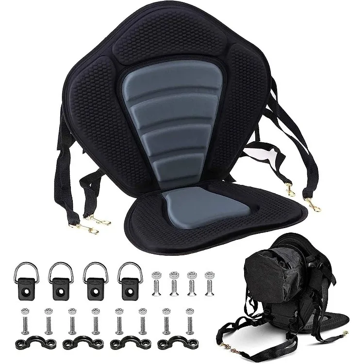 2024 Kayak Fishing Boat Canoe Universal Seat Cushion with Comfortable Backrest Adjustable Back Strap Detachable Storage Bag