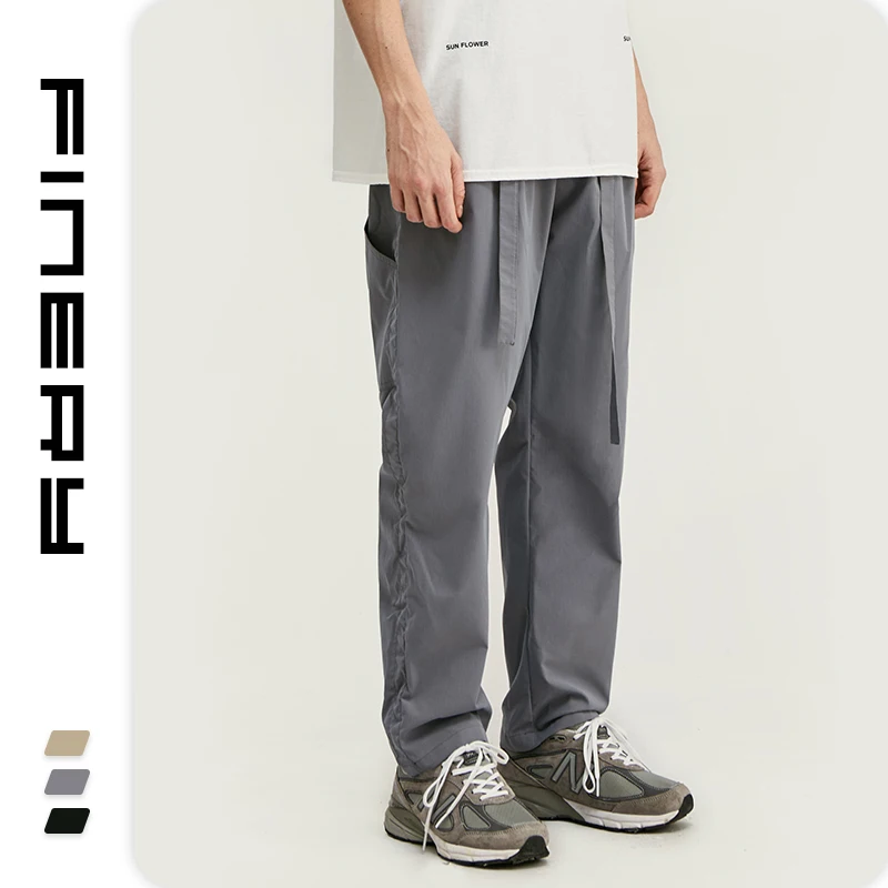 Breathable 100%polyester fibre men trousers loose elastic belt pants in men