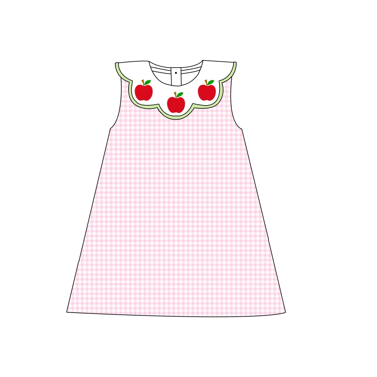 Summer apple french knot dress smocked OEM ODM customized hand made embroidery pink gingham wholesale smocked dresses