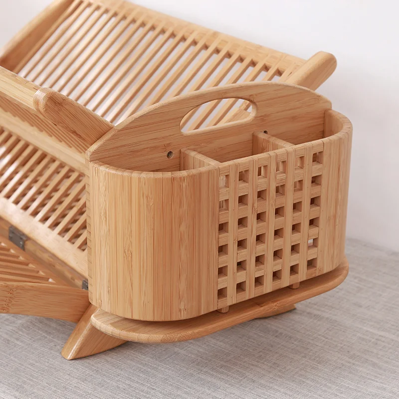 Practical Folding Bamboo Dish Drying Rack Without Chopsticks Holder Dishes Holder Stand