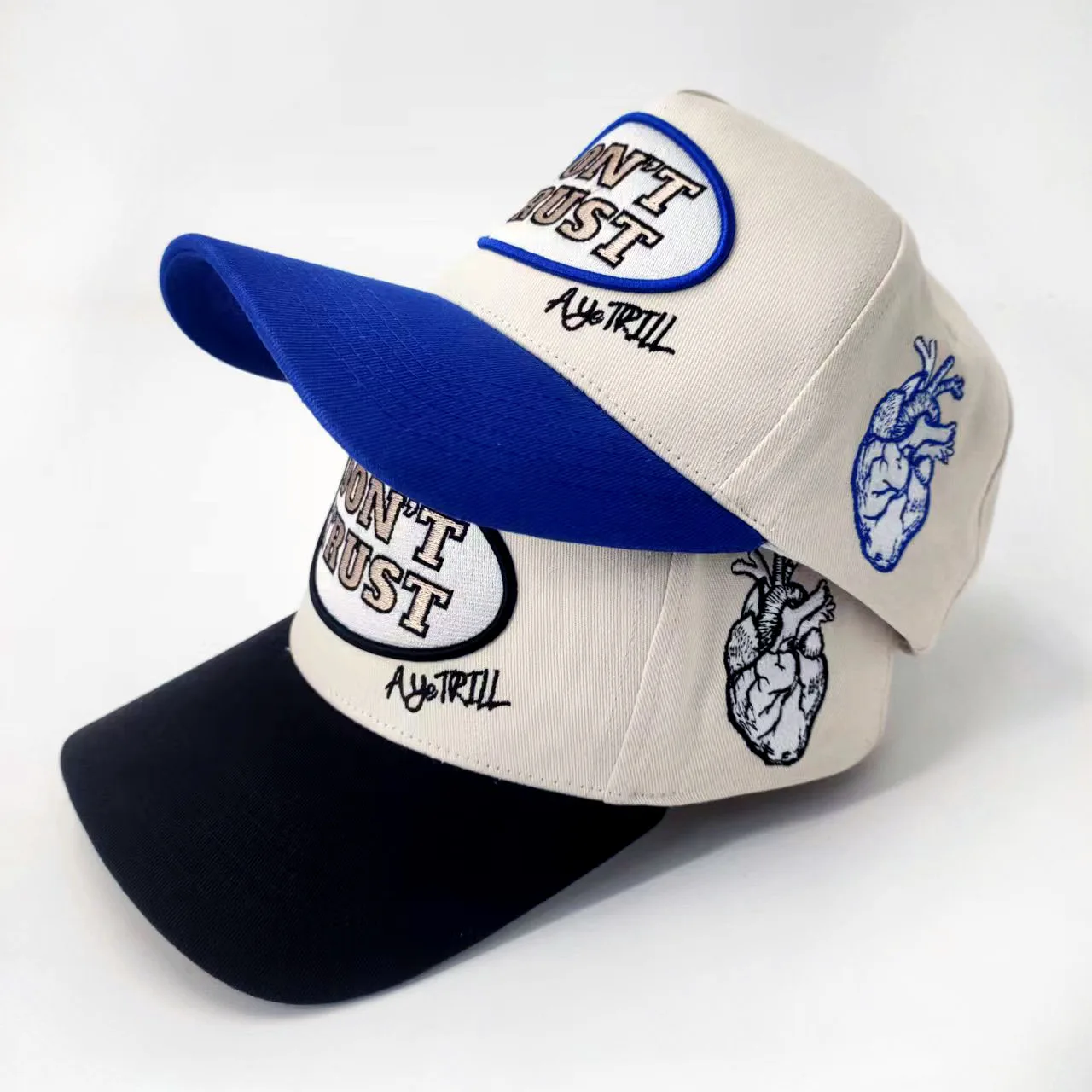 Two-tone Embroidered Logo Baseball Caps Hats Customize Embroidery Fitted 5-Panel Factory Custom Baseball Hats