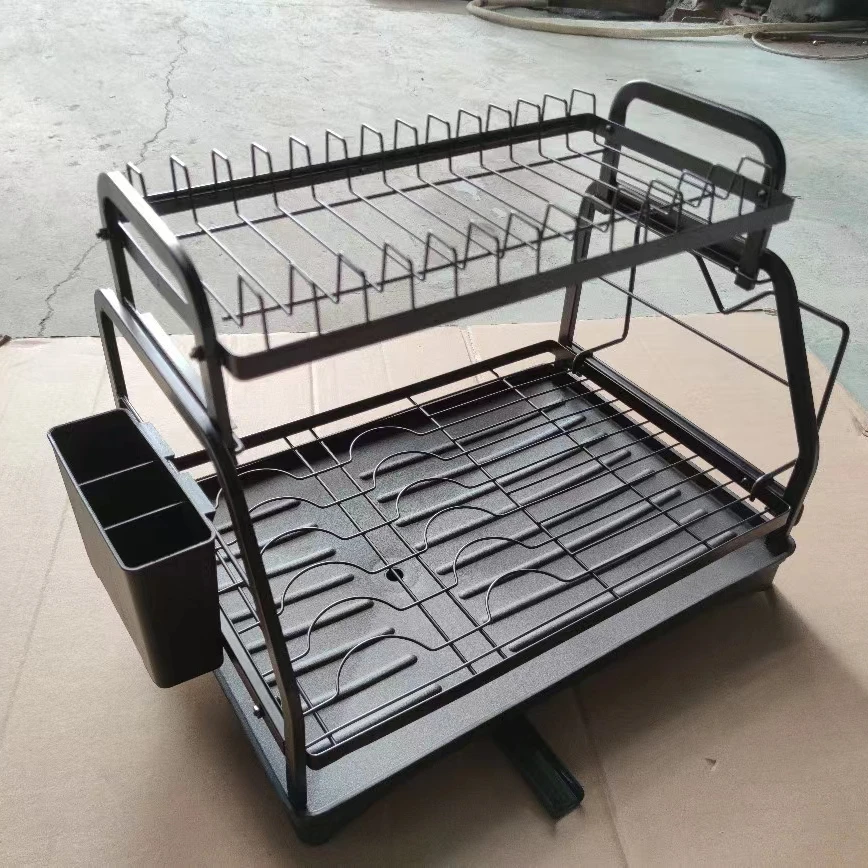 2 Tiers Kitchen Dish Rack Plate Bowl Storage Rack Dish Drying Rack with Storage For Kitchen