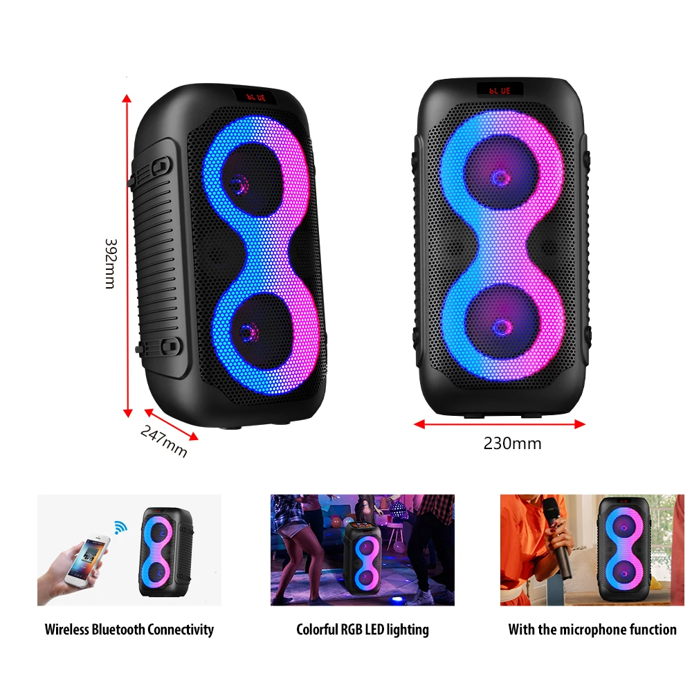 Altavoz Good Quality Portable Small Wireless Bluetooth Dual 4inch DJ Party Karaoke Heavy Bass Woofer Speaker