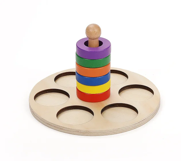 LeaderJoy Early Educational Wooden Shape Puzzle Montessori Toys Kids Ring Stacker Toy montessori stacking toys