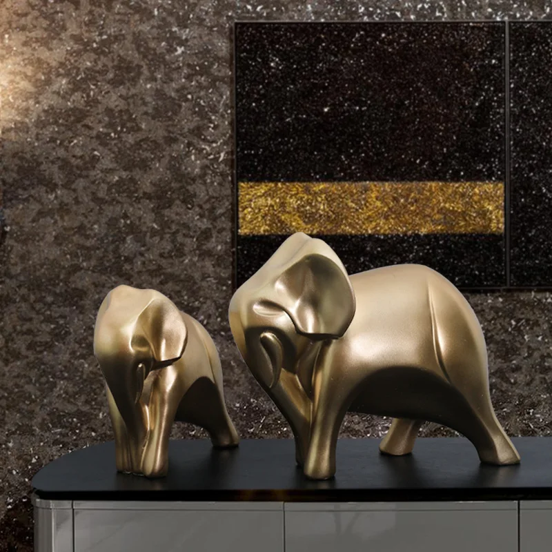 set of 2 elephant figurines animal decorative small modern gold resin elephant statues home decor table desktop office ornament