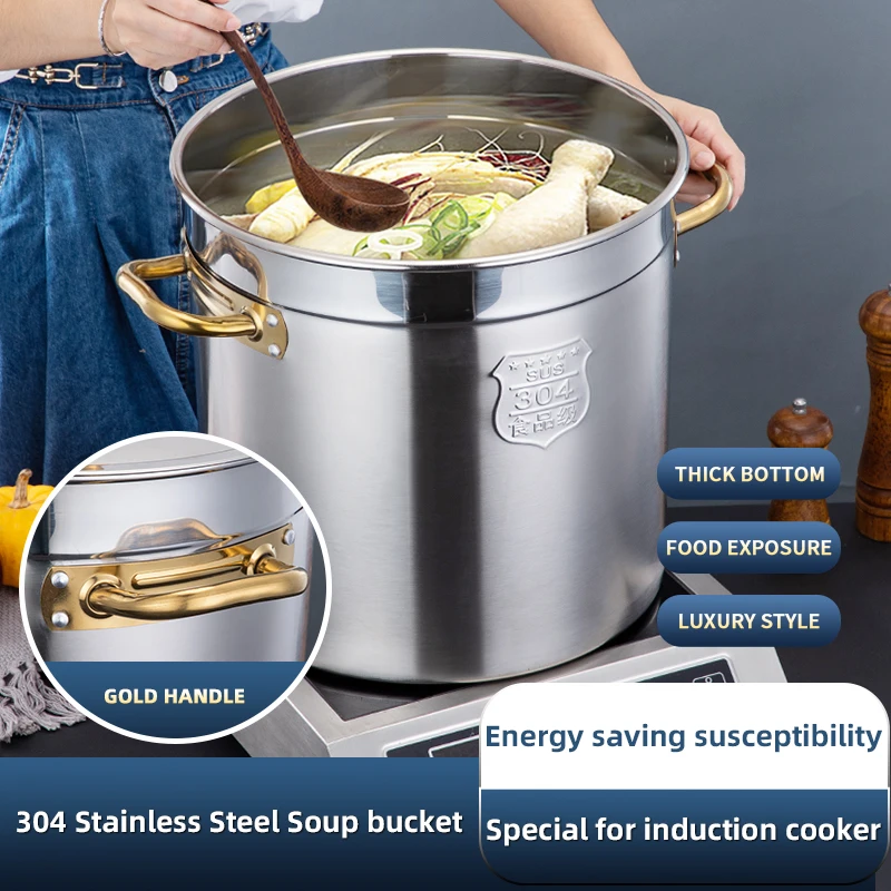 304 Stainless Steel Kitchen Hot Soup Pot Thickened Metal Commercial Cooking Kitchen Pots Soup & Stock Pots