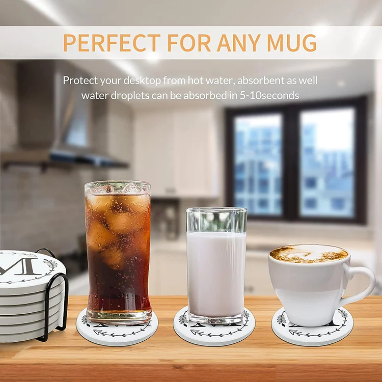 Wholesale Custom Sublimation Printed Promotional Absorbent Drinks Non-slip Glossy Round Ceramic Coasters With Cork Base