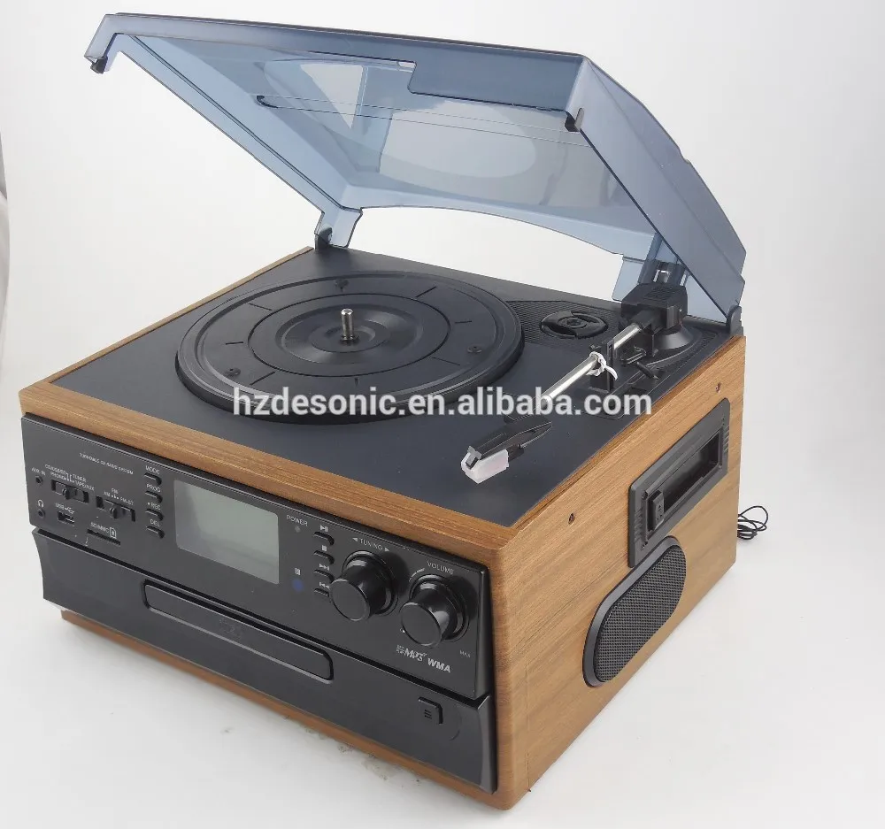 2019 Brand New Factory Supply Modern Gramophone Vinyl Record Player with AM/FM Radio Cassette, CD Player