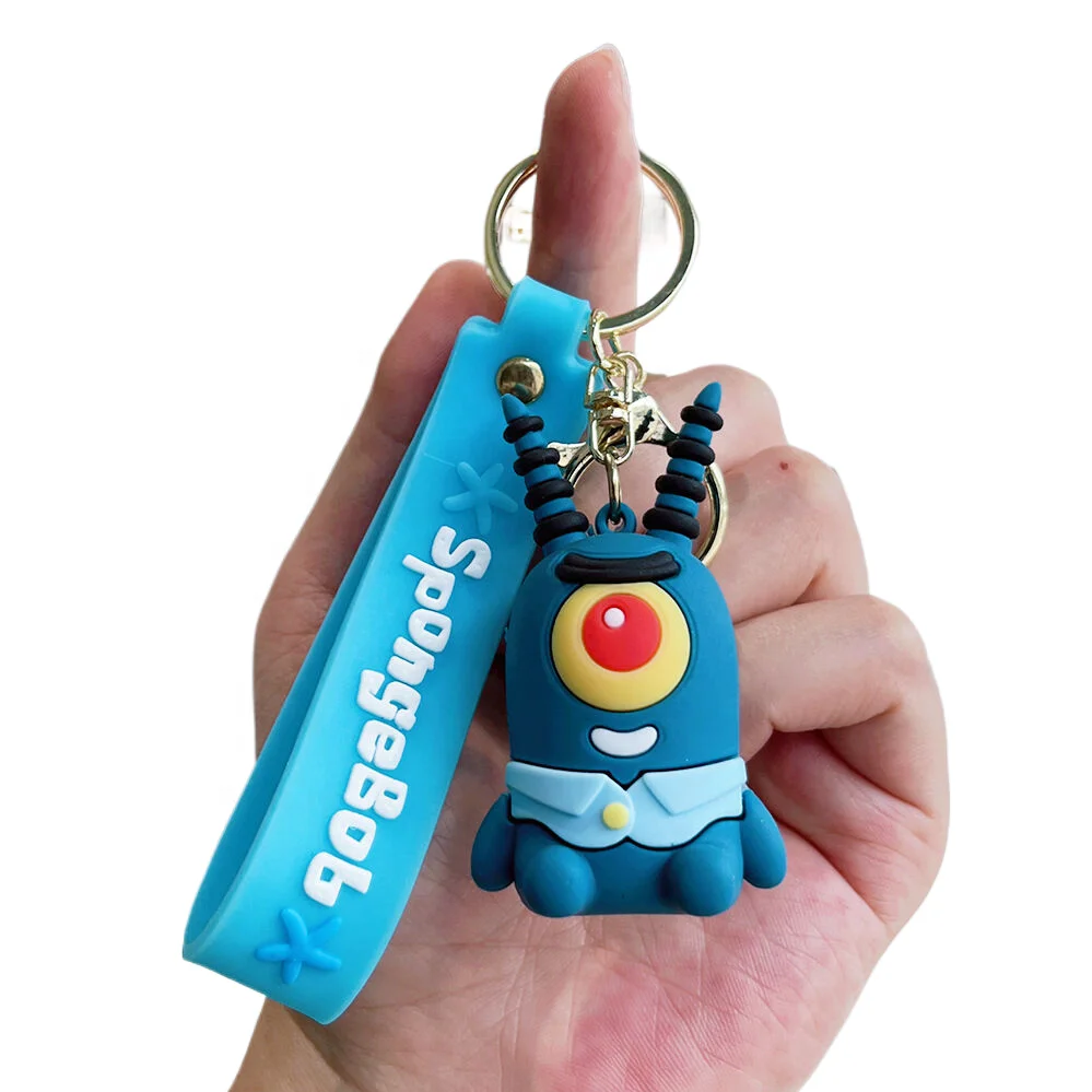 US cartoon animation Sponge Party Baby keychain 3D silicone crab boss doll gift pendant Wholesale PVC KeyChains Accessories