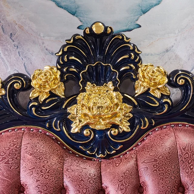 Customizable royal Luxurious French style genuine leather king size beds solid wood bed set wedding princess furniture bedroom