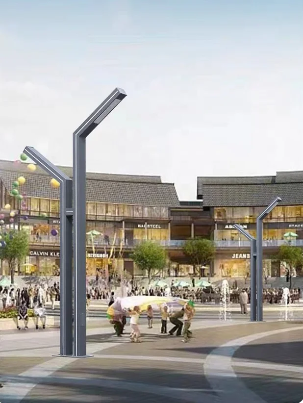 Modern style high-quality aluminum pole 4m double head side blue light strip street light IP65 waterproof LED courtyard light