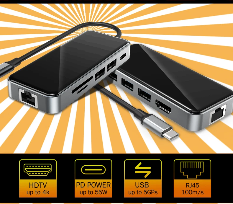 High Quality 10 In 1 USB C&DP Docking Station 4K High-Definition Multimedia Interface Port SD/TF Card High Speed USB Hub