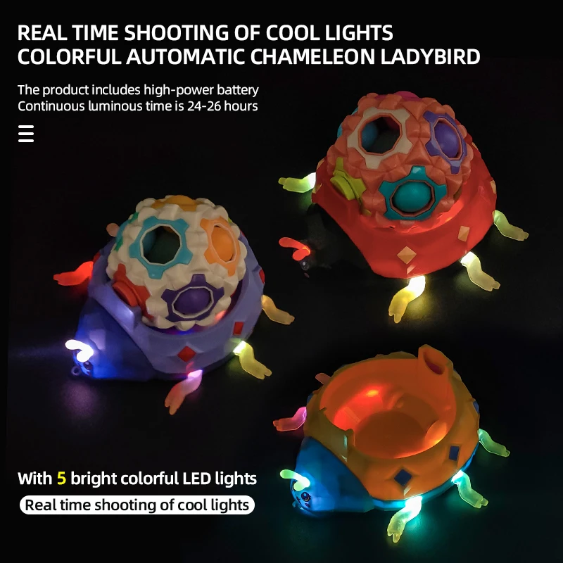 3 in 1 Rotating Magic Bean Cube Spinner Fidget Toy Football Cube Fingertip Sensory Toy Pull Rope Traction Animal Car with Light