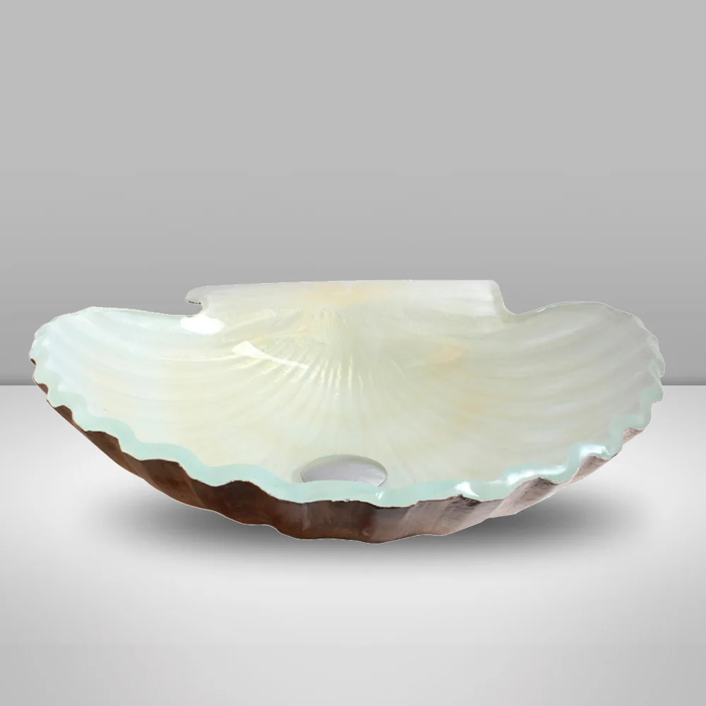 Luxury Minimalist Design Shell Shape Glass Art Basin Countertop Wash Basin Crystal Clear Bathroom Sinks