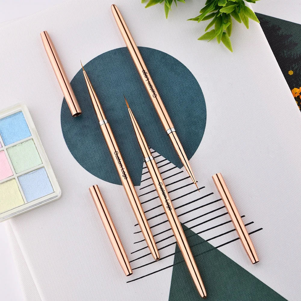 2022 Rose Gold High Quality 7mm&9mm&11mm Drawing Brush Liner Art Brush Painting Pen Gel Polish Crystal Nail Art Manicure Tools