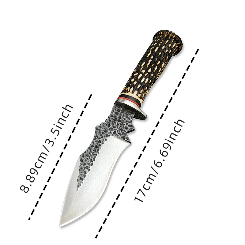 Outdoor Utility Wilderness Hunting Kitchen High Hardness Damascus Pattern Pocket Knife With Leather Sheath forging