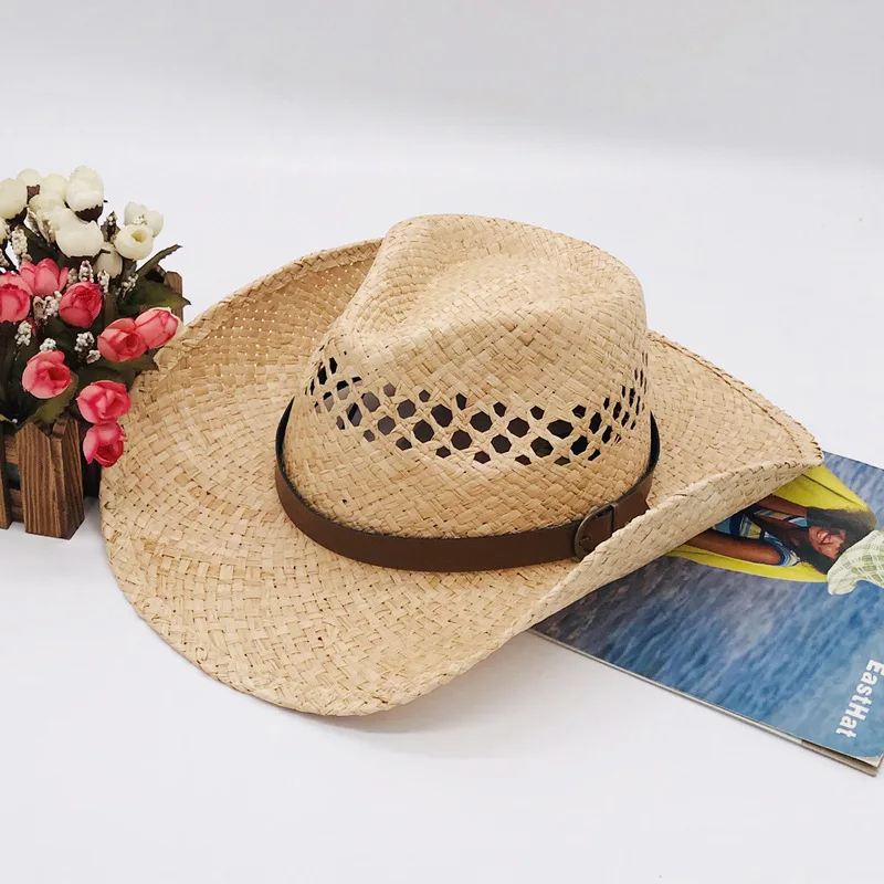 Women Summer Foldable Palm Leaf Cowboy