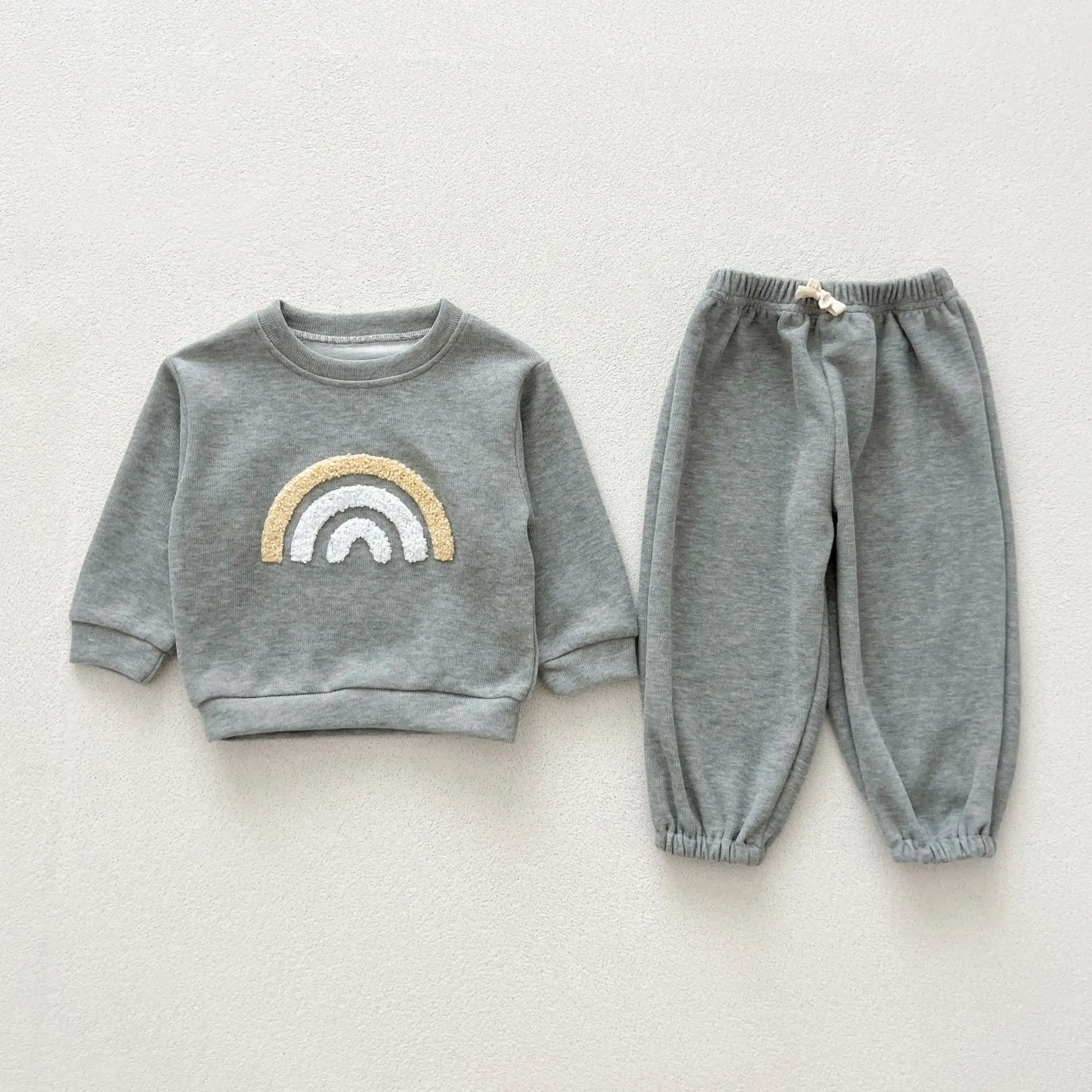 1 Pcs Private Label Letter Waffle Outfit Autumn Winter Newborn Infant Toddler Boys Girls Clothes Top Pants Baby 2 Pieces Set