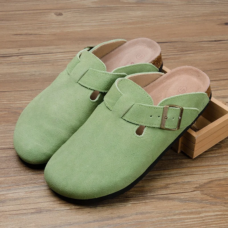 Factory Export Good Quality Cow Suede Clogs for Women with Arch Support Bio Cork Foot-bed